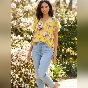Counterparts Floral Blouse in Yellow and Purple Size L